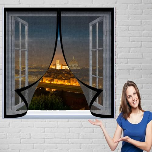 Mosquito Insect Mesh Screen 128 x 90 cm(50 x 35inch) Mosquito Protector Net Mosquito Bug Protection Without Drilling Easy to Install Insect Mosquito Net Fly Screens for Windows, Black