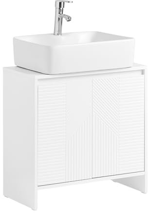 SoBuy Waschbeckenunterschrank 60cm Badezimmerschrank Badmöbel in Weiß mit verstellbaren Regalen, feuchtigkeitsbeständig, Unterschrank Waschbecken für kleine Bäder 60x61x30cm BZR157-W
