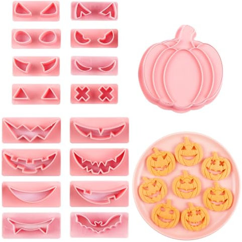 FINEVERNEK Halloween Formine Biscotti, Set di 17 Pezzi Tagliapasta e Tagliabiscotti a Forma di Testa di Zucca, Formina per Biscotti Stampo Modello Halloween Zucca