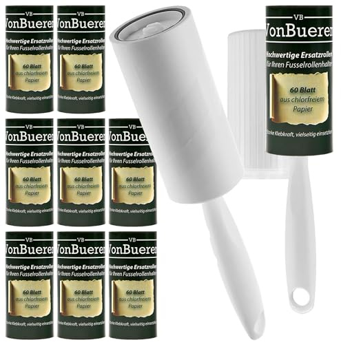 VonBueren 600 Feuilles Rouleau Poils Animaux | 2 Manches + 2 Housses | Rouleaux Adhésifs pour Vêtements | Brosse Collante | Lint Roller | pour Chats et Chiens