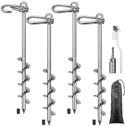 SELEWARE 4 fuoristrada, picchetti per esterni, campeggio, ancoraggi a terra, picchetti in acciaio inox, per altalena, escursioni, trampolino, tenda, capannone, campeggio