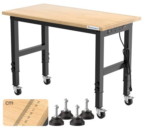 Kraftig justerbar arbetsbänk med 900 kg lastkapacitet och hjul 120 cm träarbetsstation för garage eller verkstad