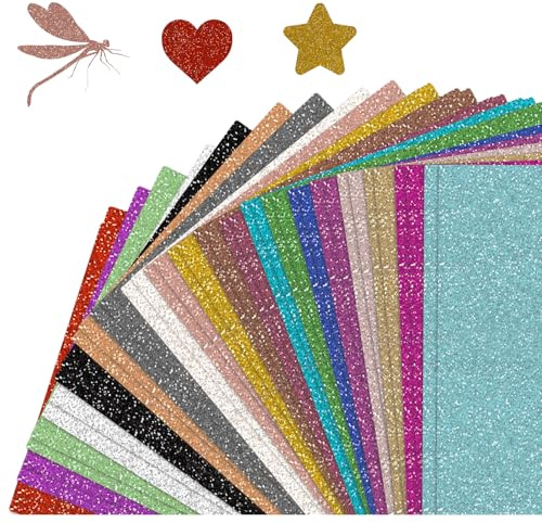 40 ark glitterpapper för pyssel, kartong för pyssel, 20 färger lerpapper A4 färgglada glitter, färgglatt papper, pysselpapper, för produktförpackningar, hantverk, scendesign