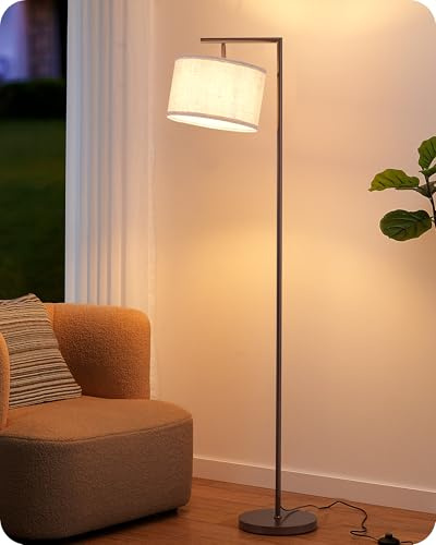 EDISHINE Stehlampe Wohnzimmer 160cm, Bogenlampe Modern mit Beigen Verstellem Leinen-Lampenschirm, LED E27 Glühbirne inklusive, Braun Leselampe Stehleuchte für Schlafzimmer, Kinderzimmer