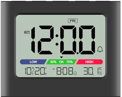 Travel Alarm Clock with Temperature & Humidity Display, Endless Snooze, 12/24 Hour Format, Battery Operated Folding Digital Clock(Black)