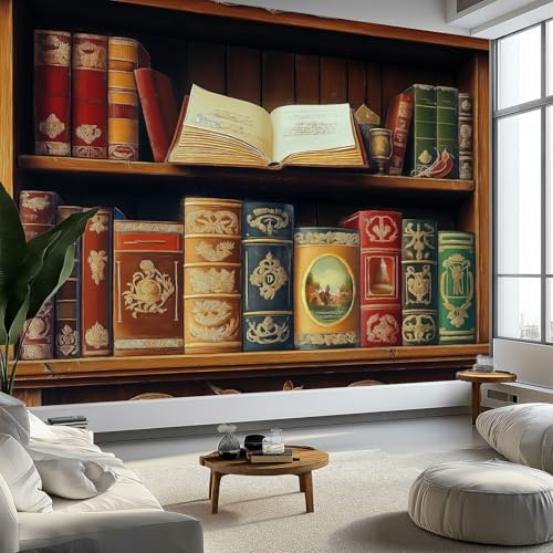 Art Papel Tapiz Fotográfico Libros De Historia Papel Pintado no Tejido 300x210 cm Lana Decoración de Pared Sala Cuarto Póster Mural para Sala de estar Dormitorio Decoración, Marrón