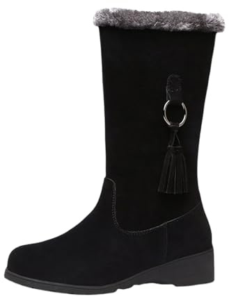 Generisch Botas de mujer e invierno de ante cálidas botas de pantorrilla para deslizarse Botas cómodas casuales, Negro , 38 EU