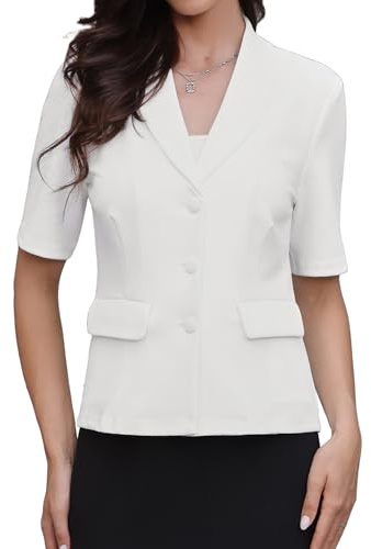Allegra K Blazer Femme à Manches Courtes pour L'Été avec Boutons Style Business Décontracté Veste de Tailleur pour Le Bureau