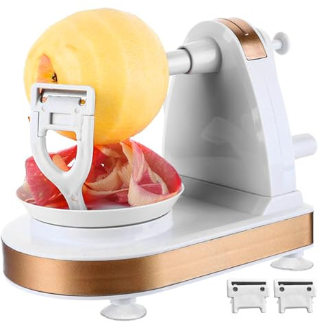 Pelamele Bianco a Manovella - Pelapatate Multifrutta con 2 Parer di Ricambio in Acciaio Inossidabile, Antiscivolo