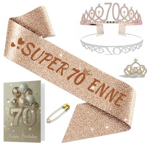 NEONSKY Fascia Compleanno Donna con Corona e Spilla Mini Corona, Set Regalo Elegante per 18 21 30 40 50 60 70 80 Anni, Include Fascia Personalizzata, Corona, Biglietto con Busta Kraft (70 anni)