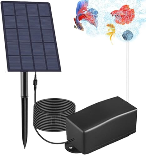 Bomba solar para estanque, aireador solar para estanque 6V 2W 2 piedras de burbujas de aire Bomba impermeable IP64 con cable de conexión de 118 pulgadas Aireador de aire al libre para peces