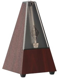 Wittner Metronomo Taktell forma piramidale Sistema Maelzel Serie 802K - Custodia in plastica - Con campana - Con coperchio in plexiglass - Venatura mogano - Non richiede batterie - Made in Germany