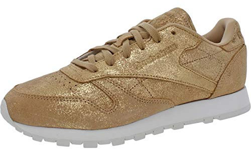 Reebok Women's Cl Lthr Shimmer Walking Shoe, Xj Gold/Chalk, 8 M US