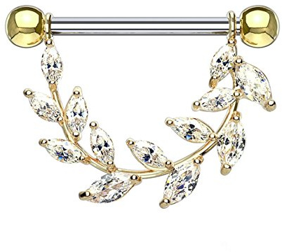 beyoutifulthings Nipple Piercing Crystal Vine Intimate Piercing Stainless Steel Cubic Zirconia Clear Rose Gold Silver Gold 1.6 mm 14 mm, Stainless Steel, Cubic Zirconia