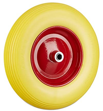 Relaxdays Ruota per Carriola 4.80 4.00-8 in Gomma Piena Cerchione di Acciaio, Antipanne, Carico max 100 kg, Giallo Rosso