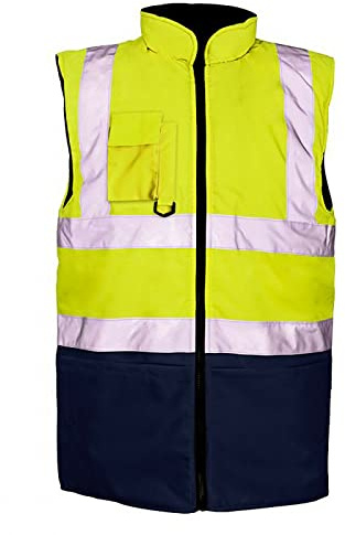 Stylo Online Hi Viz Vis Bodywarmer Fleece Lined Reversible High Visibility Reflective Waterproof Workwear Security Safety Wear Warm Gilet Waistcoat Body Warmer Vest Sizes S-5XL(Yellow/Navy,3XL)