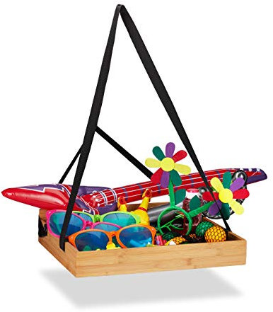 Relaxdays Bauchladen Bambus, für Junggesellenabschied, Junggesellinnenabschied & Promotion, 2 Gurte, 50x40 cm, Natur, Größe