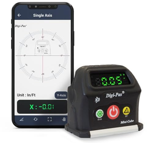 Digi-Pas 2-Achsen Smart Cube Level DWL-90PRO WIRELESSLY zeigt den Nivellierungsstatus auf dem Smartphone über Bluetooth an, schwarz, klein, Modell: DWL90Pro