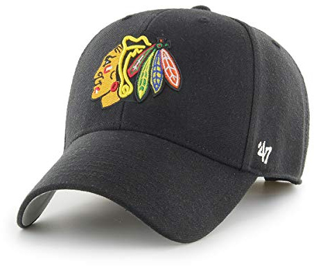 ''47 NHL Chicago Blackhawks MVP Unisex-Baseballkappe, Verstellbar, Hochwertiges Design und Verarbeitung, Indian Badge Logo, Black