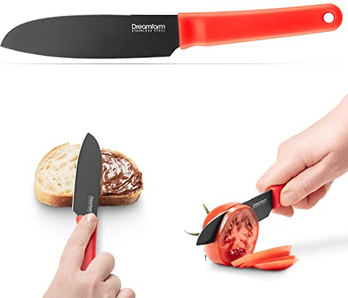 Dreamfarm Kneed - Cuchillo para cortar, esparcir y recoger con cortador de plástico integrado y cubierta protectora | Rojo