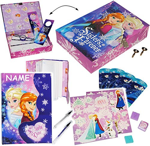 alles-meine.de GmbH XL Set - Tagebuch & Geheimbox - die Eiskönigin - Frozen - incl. Name - mit Schloß & Schlüssel - Aufbewahrungsbox + Buch + Stifte + Sticker + Briefpapier +..