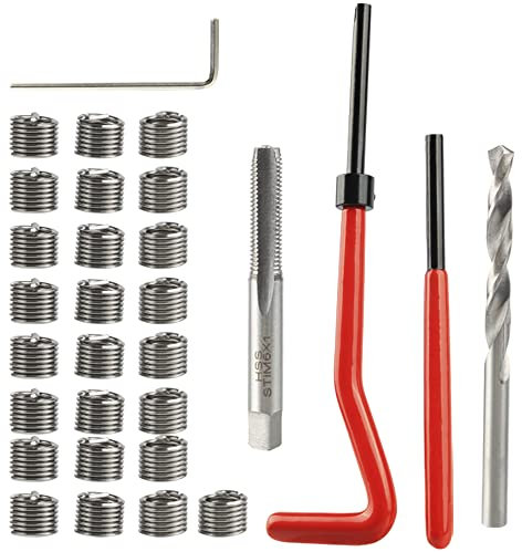 Mesee 30Pcs Kit de Réparation de Filetage M6 Outil d'insertion de Filetage Rapporté Métrique en Acier Inoxydable, Ensemble Réparation de Filetage avec Clé, Foret Hélicoïdal HSS et Taraud de Filet M6