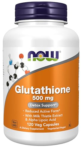 Now Foods Supplements, Glutathione 500 mg, with Milk Thistle Extract & Alpha Lipoic Acid, Free Radical Neutralizer*, 120 Veg Capsules, Beige