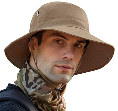Dsaren Cappello da Pescatore Cappello da Sole Trekking Cappelli Uomo Estivi Falde Larghe Protezione UV Cappello Safari Regolabile Pieghevole per Arrampicata Escursionismo Campeggio