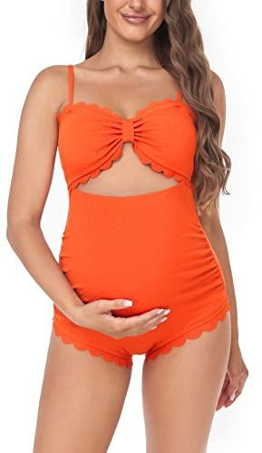 EastElegant moderskap en del badkläder rygg utskärning graviditet bikini skulpterad gravid baddräkt, Orange, M