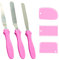 3 spatole in acciaio inox per glassa e 3 raschietti in plastica per dolci, impugnatura antiscivolo, set di utensili da cucina, decorazioni per torte, gadget per spalmare la crema al burro (rosa)