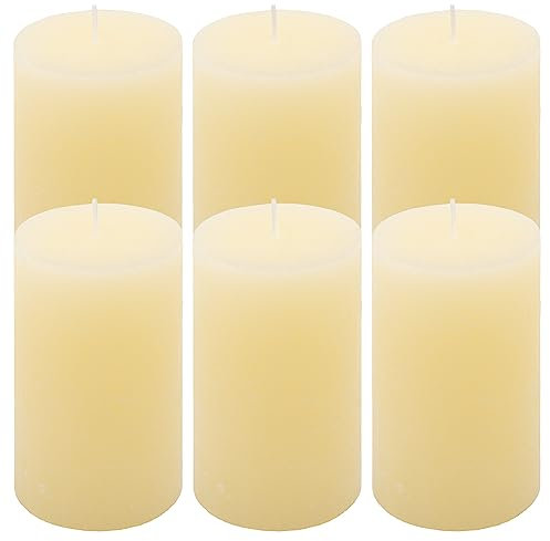 Rustik-Kerze Höhe 11,5 cm Ø 6,8 cm lange Brenndauer Rund-Kerze Säulenkerzen Kerzen-Deko Tafelkerzen Weihnachts-Kerzen Hochzeits-Deko (creme, 6)