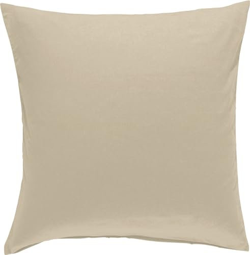 Erwin Müller Kuschelkissenbezug, Kissenhülle Flanell Uni Lindau - flauschig weich, für kalte Winternächte, temperaturregulierend, mit Reißverschluss - Taupe-wollweiß Größe 40x40 cm