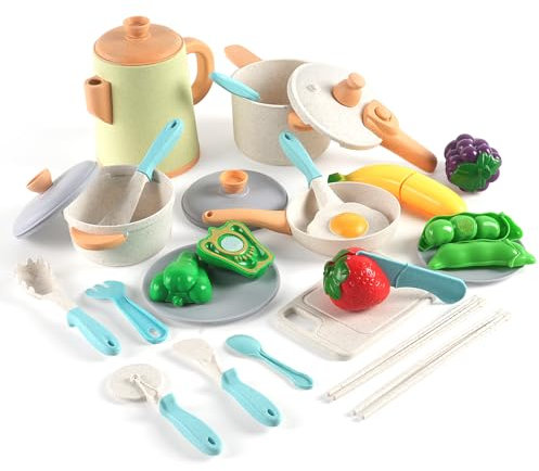 HOTUT Accessoire Cuisine Enfant, 23 pcs Chef Jeu de rôle Ustensiles, Pots et Casseroles Jouet, Chef Jeu de rôle Kit de Cuisine Dînette Enfant Cadeaux pour Garçons et Filles de 3-6 Ans