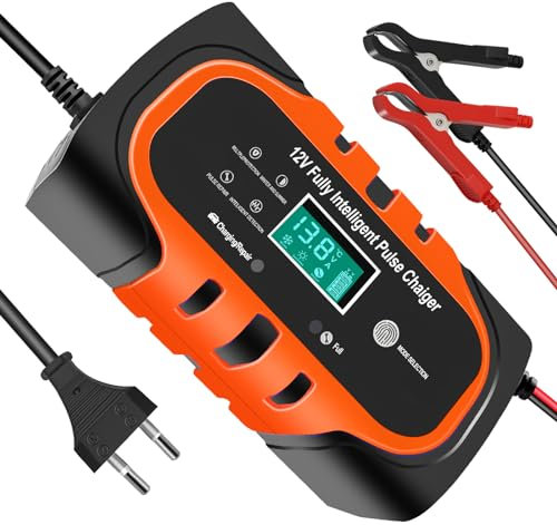 LALALUYE Chargeur Batterie Voiture Moto Auto 10A 12V,Chargeur Batterie Voitures 12V Intelligent Maintien De Charge Batterie Moto avec Écran LCD et Fonction de Maintenance pour Voiture Moto Auto