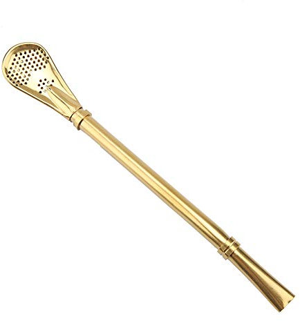 Verdant Touch Pajitas de acero inoxidable 2 en 1, con cuchara de filtro reutilizable, pajita de café, pajitas de té lavables, 15,7 cm de largo (dorado)