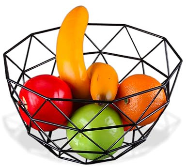 IPEA Cesto Portafrutta da Tavolo in Metallo - Design Moderno e Geometrico - Fruttiere Cestino per Frutta, Agrumi, Noci, Alimenti - Porta Frutta da Centrotavola Aperto - Colore Nero