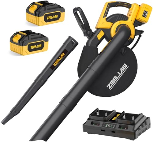 Soplador de hojas inalámbrico y aspiradora, trituradora de hojas 3 en 1 con bolsa, soplador de hojas de batería de 40 V 330 CFM con batería de 2 x 4.0 Ah y cargador para el cuidado del césped, control
