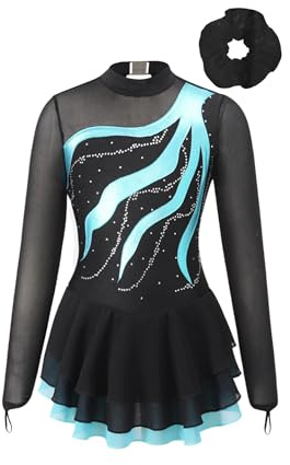 TiaoBug Maillot De Patinaje Artístico para Niñas Vestido De Manga Larga con Falda Tul Maillot De Danza Clásico Leotardo Gimnasia Rítmica Traje De Baile