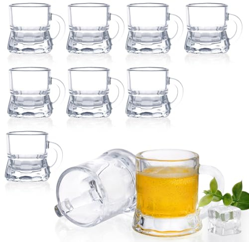 Futtumy Mini bicchierini da birra da 28,3 g, con manici, per congelatore, uomini, donne, padre, papà, feste, compleanni, feste di Natale (10 pezzi, bicchiere)