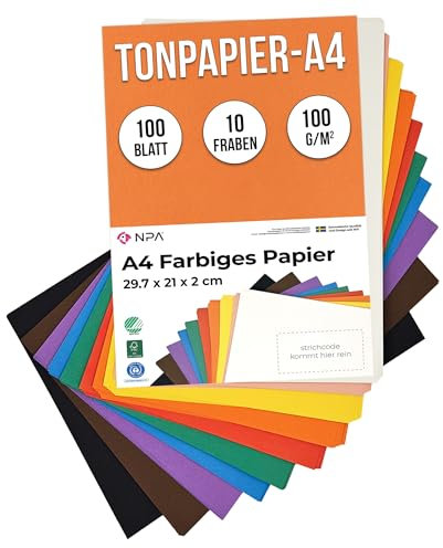 Packung Mit 100 Tonpapier A4 Bunt – Vielseitig Verwendbar Als Druckerpapier, Zeichenpapier, Kopierpapier, Bastelpapier & Aquarellpapier – Buntes Papier Zum Basteln