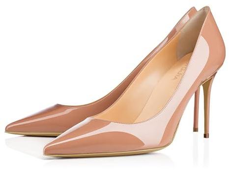 Escarpins à Talons Hauts et Bout Pointu fermés pour Femmes, Chaussures à Talons Aiguilles Classiques de Couleur Unie, Chaussures de Mariage Confortables à Enfiler,Nude,46 EU