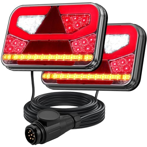 Justech Trailer Rear Light 12-30V LED Tail Light IP65 Waterproof with 13 Pin Plug with 5m Cable for Enclosed Caravan and Boat Trailer,Incompatible with Halogen Bulbs