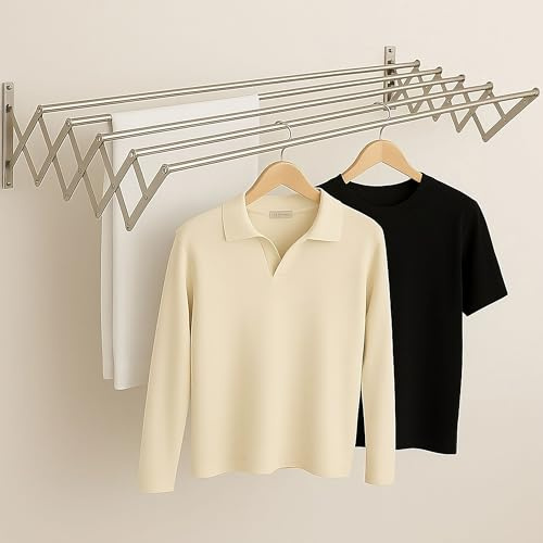 Genérico Tendedero Extensible Pared Exterior Acero Inoxidable Ahorra Espacio Retráctil Plegable Tenderete Tendal Compacto Toallas Ropa Lavandería Balcón Baño Diseño Moderno Resistente Diario (160m)