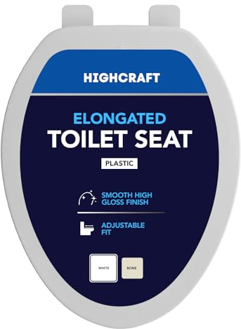 HIGHCRAFT Premium Elongated Toilet Seat with Adjustable Hinges - Molded Plastic Toilet Seat - Fits Standard Elongated Toilets - Oval Seat in White