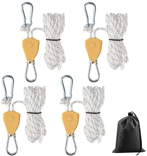 4 cricchetti con gancio, corde di tensionamento riflettenti, grucce a cricchetto, gancio a cricchetto, Ø 4 mm, per tende, ventilatori, luci per piante, 150 lb 3,12 ft/4 M-W