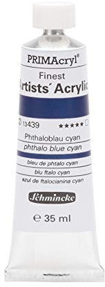 Schmincke - PRIMAcryl® Professional feinste brillante Acrylfarbe, Phthaloblau cyan, 35 ml Tube, 13 439 009, Premiumacrylfarbe, Acrylmalerei, Profi-Qualität