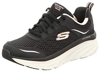 Skechers Damen D'lux Walker Infinite Motion Sneaker, Black Leather Mesh Pink Trim, 37.5 EU