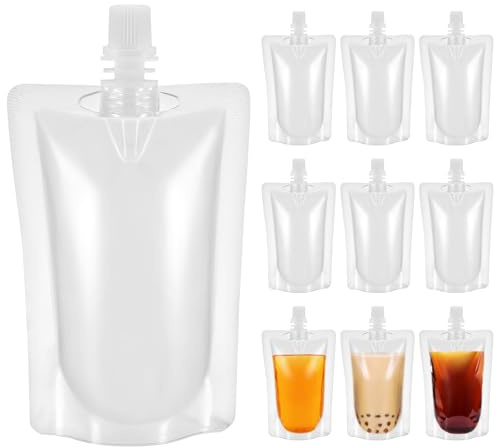 Yardwe Clear Reusable Drink Pouches with Suction Nozzle Seal 5.11X3.46X1.96 Inch Leak-Proof Flasks for Juice Smoothies and Liquid Storage 50 Pack Portable Beverage Bags for Outdoor Travel and Events