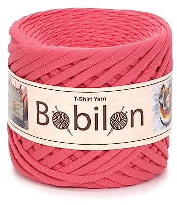 T-shirt-garn i fettuccini-stil, 7–9 mm, trikågarn för virkning och stickning, ekologiskt, makramégarn, bandgarn i 100 % bomull, jerseygarn, rosa (Coral)