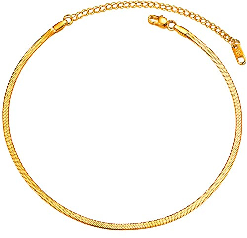 PROSTEEL Cadena Mujer Plana de Oro Serpiente Con Extensor, Collar Acero Gargantilla 46cm Largo, 3mm Ancho Dorado